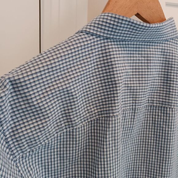 Mens Michael Kors Button Down Shirt Checked Blue White - Picture 7 of 13
